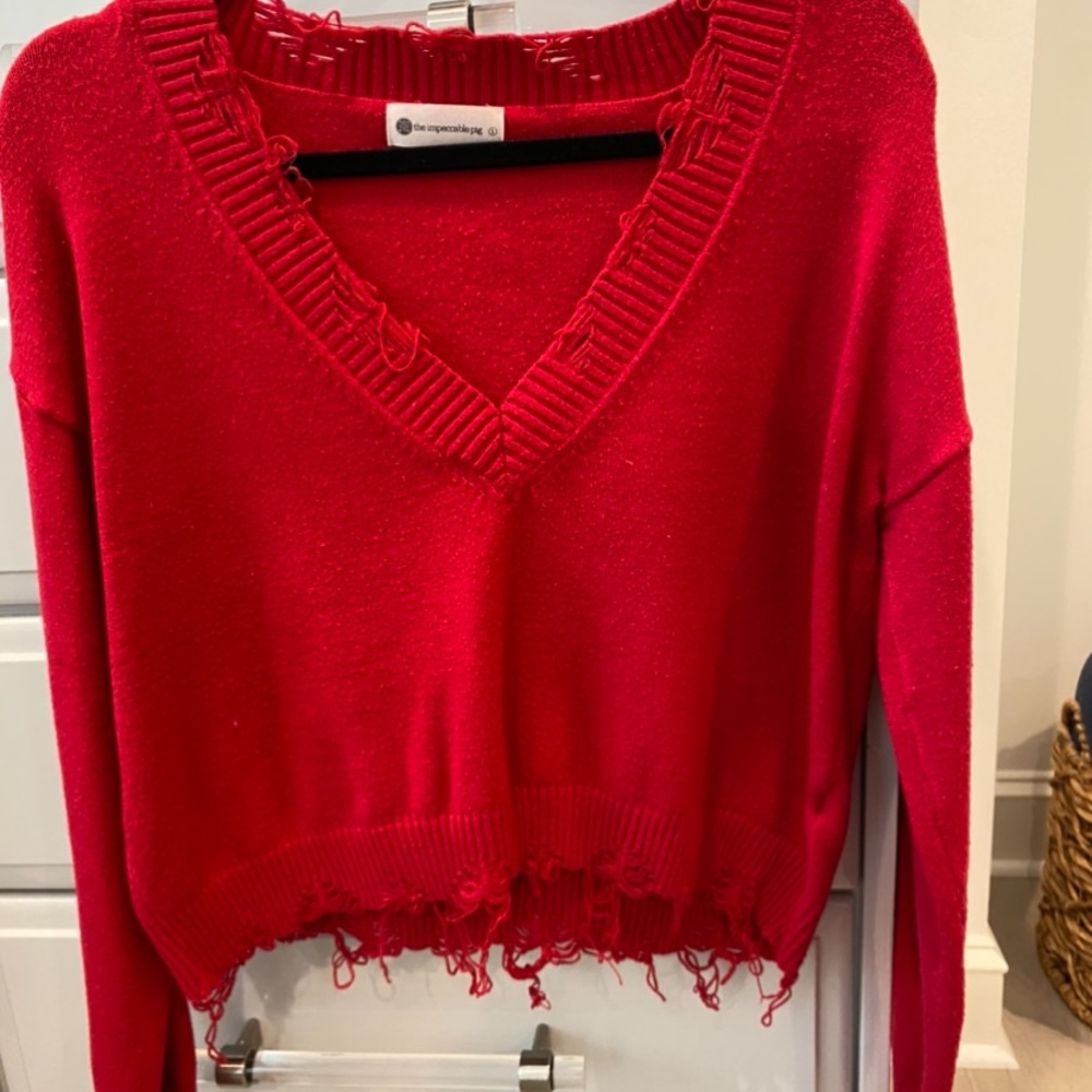 The Impeccable Pig distressed red sweater